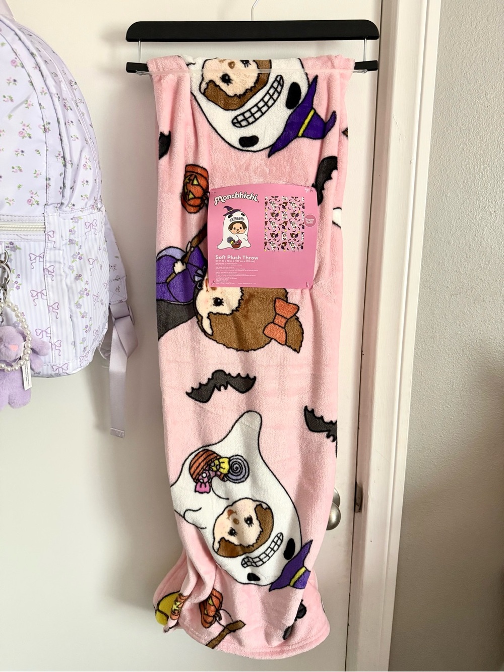 Monchhichi Pink Plush Throw Blanket - Soft Cozy Throw